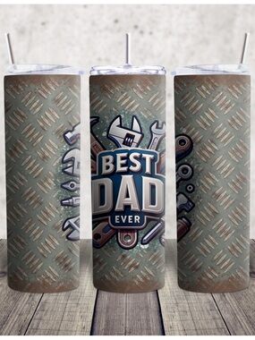 Hand Crafted Best Dad Ever Steel-Pattern Tumbler in Blue and Silver